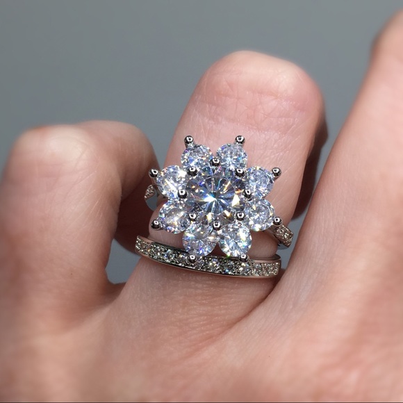 14k white gold ring band set diamond wedding - Picture 2 of 8